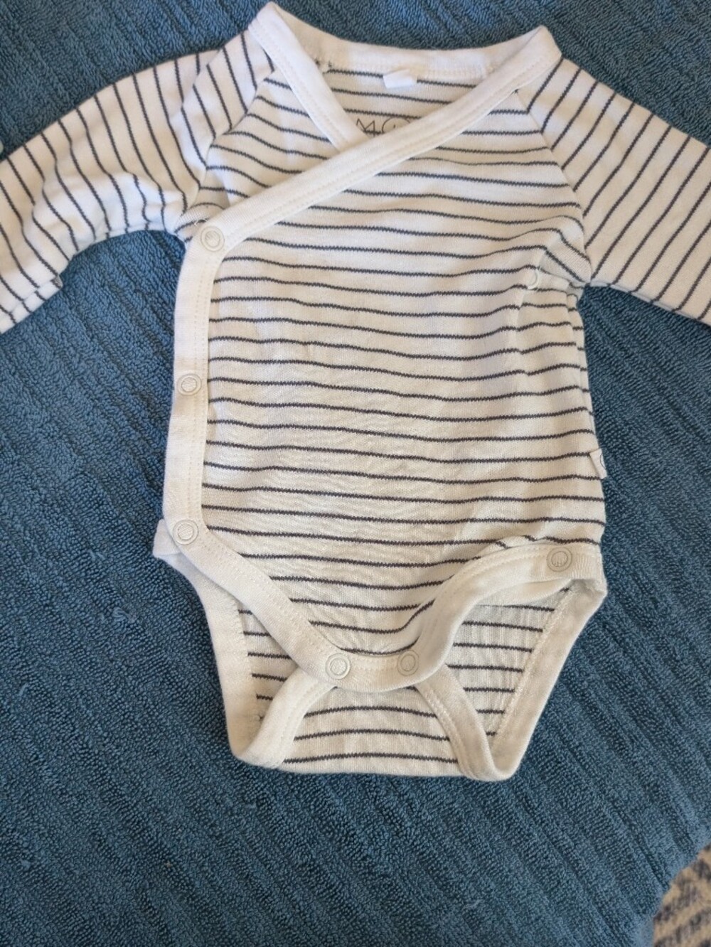 Mori Newborn, Striped White & Navy Wrap-Front Baby One-Piece, Bamboo Viscose